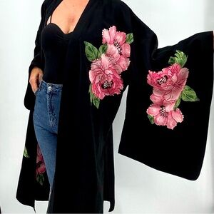 Vintage Y2K Roaman's Boho Romantic Sequin Embellished Floral Jacket Kimono